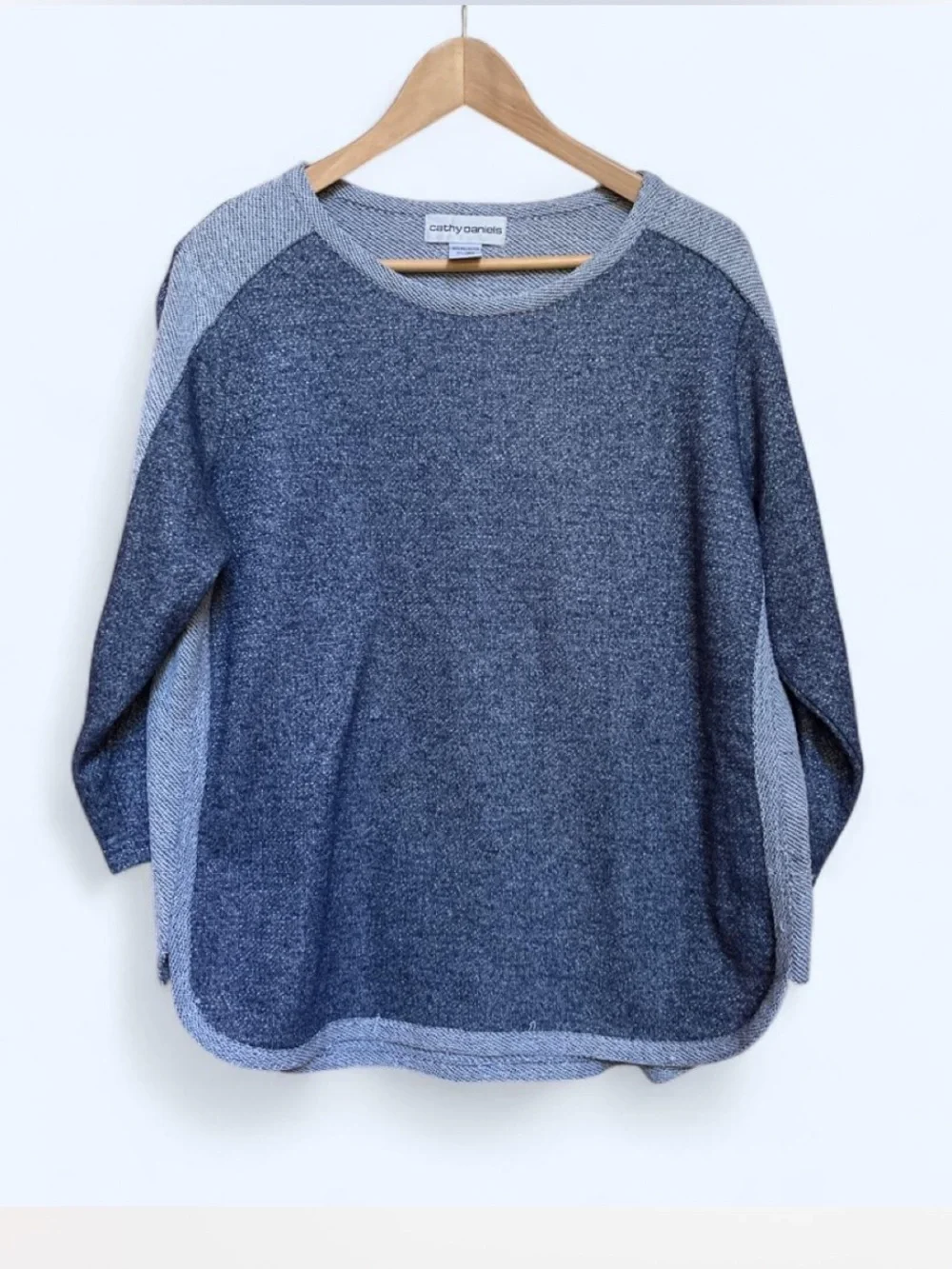 Cathy Daniels Two-Tone Navy and Light Blue Crewneck Sweater